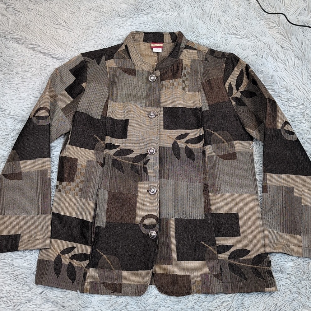 Tudor Court Jacket Womens M Brown Pockets Preppy Comfort Boho‎ Button Up